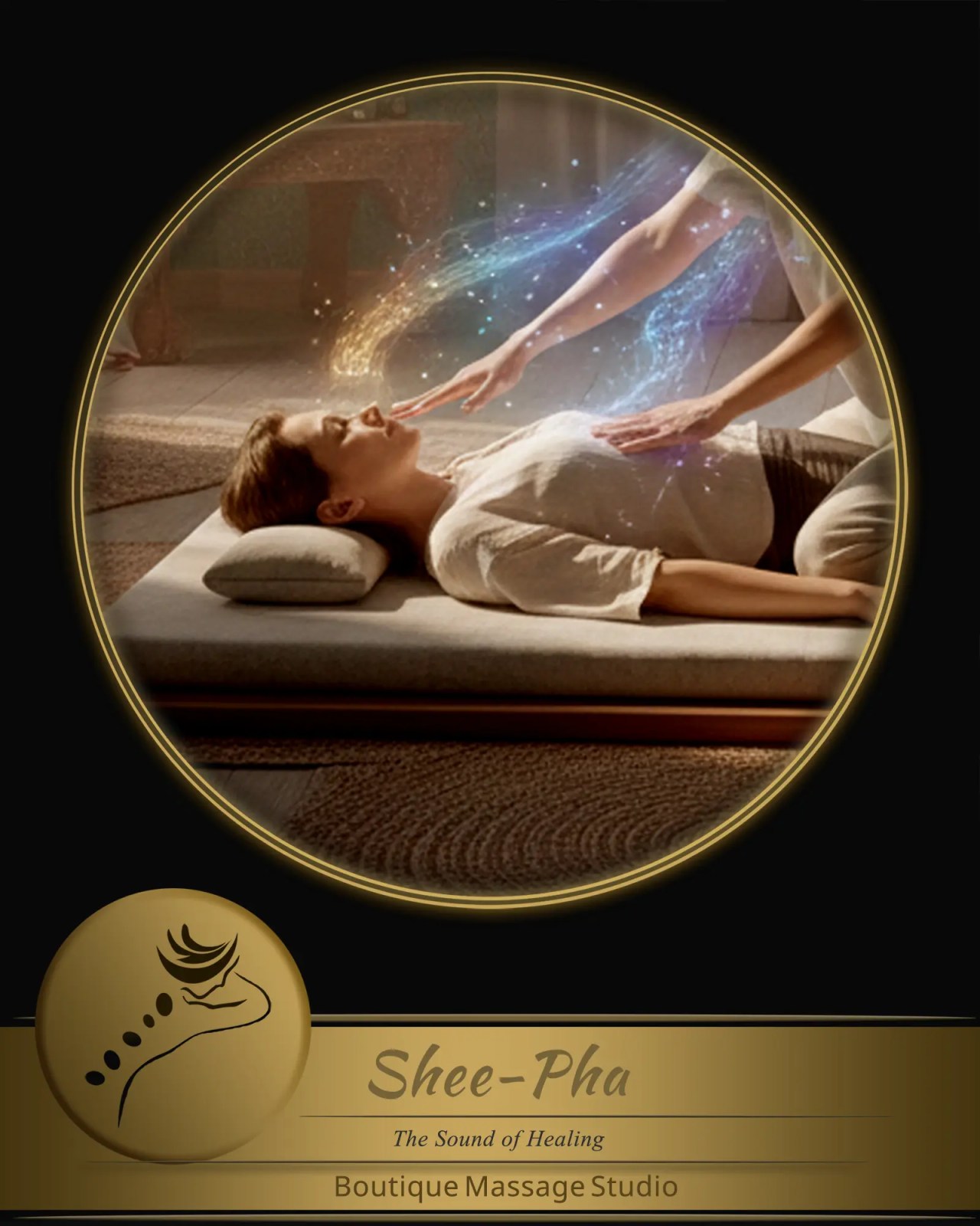 Energy and holistic therapy session promoting inner balance and relaxation